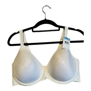 Bali Comfort Revolution White Floral‎ Jacquard Underwire Full Coverage Bra 42C